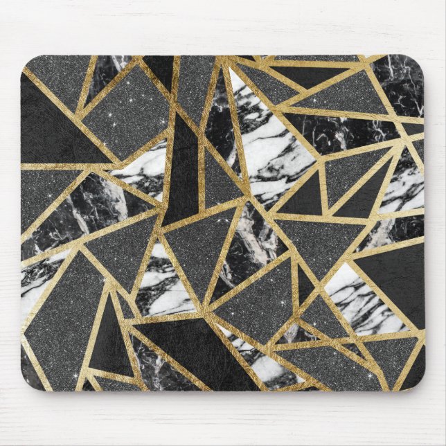 Geometrisk triangel för modern guld- glittermarmor musmatta (Framsidan)