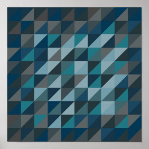 Geometrisk triangel Mönster i blått och Grått Poster