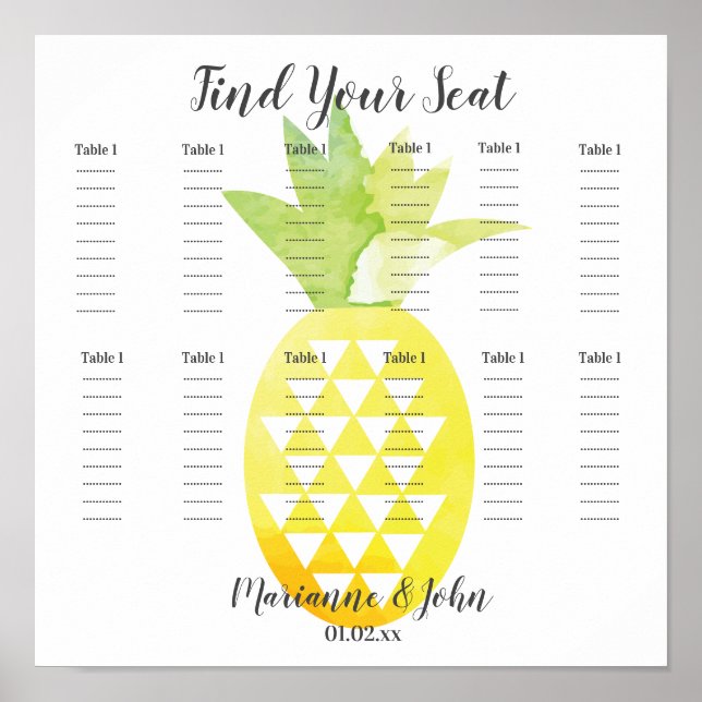 Geometrisk Tropisk Ananas Bröllopsställningsdiagra Poster (Framsidan)