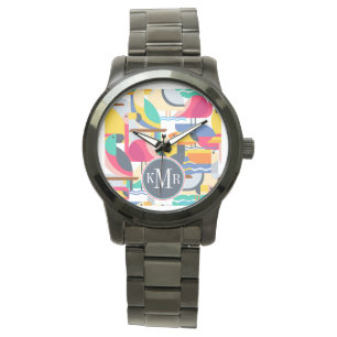 Geometrisk tropisk Monogram för fåglar   Armbandsur