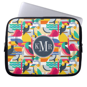 Geometrisk tropisk Monogram för fåglar Laptop Fodral
