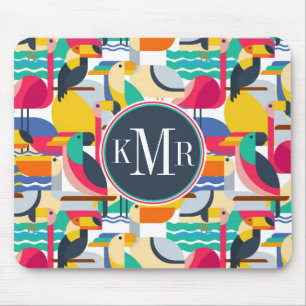 Geometrisk tropisk Monogram för fåglar Musmatta