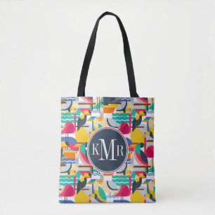 Geometrisk tropisk Monogram för fåglar Tygkasse