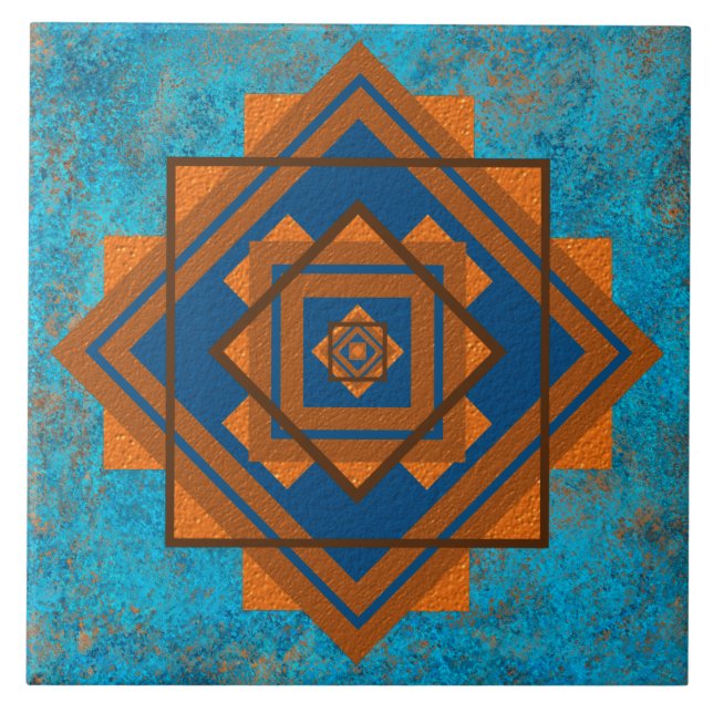 Geometrisk turkos för sydvästra bergarttoppar kakelplatta (Framsidan)