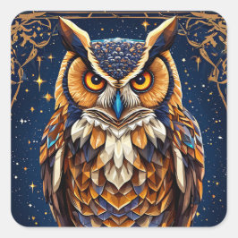 Geometrisk uggla för konstsamlare & present 🦉🌈 fyrkantigt klistermärke