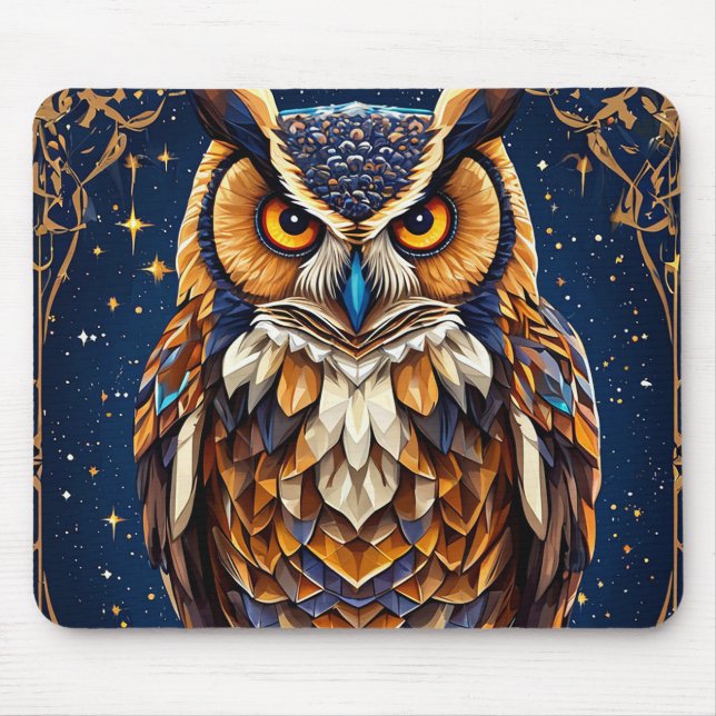🦉 Geometrisk Uggla Skrivbordsdekor För Fågelfans  Musmatta (Framsidan)