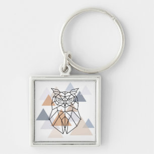 Geometrisk uggladesign fyrkantig silverfärgad nyckelring