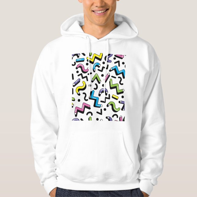 Geometrisk uppspelning: Doodle Shapes Mönster Hoodie (Framsida)