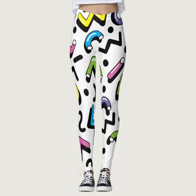 Geometrisk uppspelning: Doodle Shapes Mönster Leggings (Framsida)