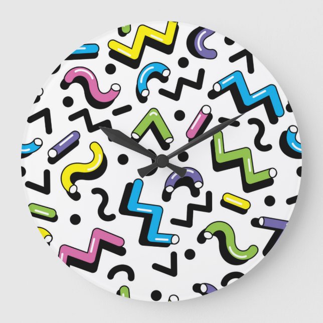 Geometrisk uppspelning: Doodle Shapes Mönster Stor Klocka (Framsida)