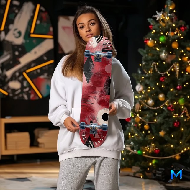 Geometrisk utformning av fet röd Abstrakt Mini Skateboard Bräda 18,5 Cm (Skapare uppladdad)