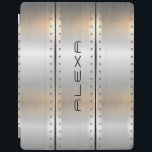 Geometrisk utformning av grått-borstat aluminium r iPad skydd<br><div class="desc">Elegantens moderna,  manliga metalliska design. Bild av silver-grått borstat aluminium struktur med maskulinaccenter och anpassade monogram.</div>