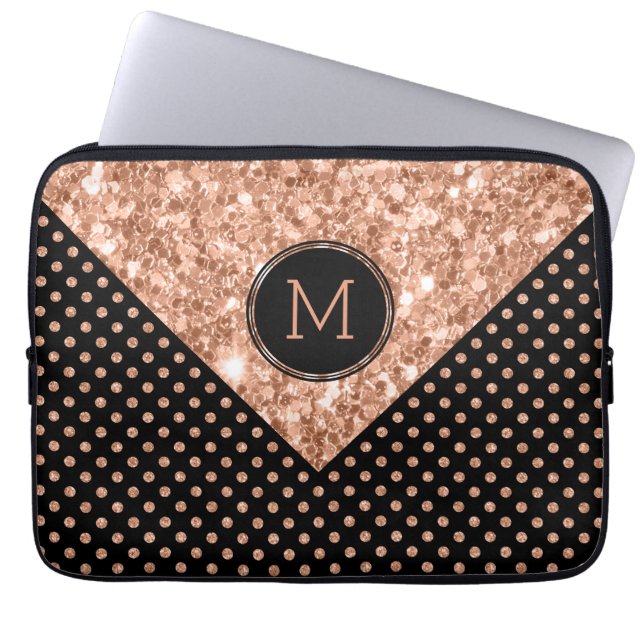 Geometrisk utformning av ro-Guld Glitter och Polka Laptop Fodral (Framsidan)