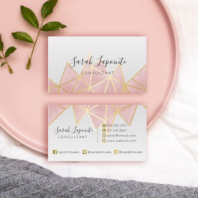 Geometrisk utformning av trendig Faux Guld & Ro Ro Visitkort (Pink Geometric Design Business Card)