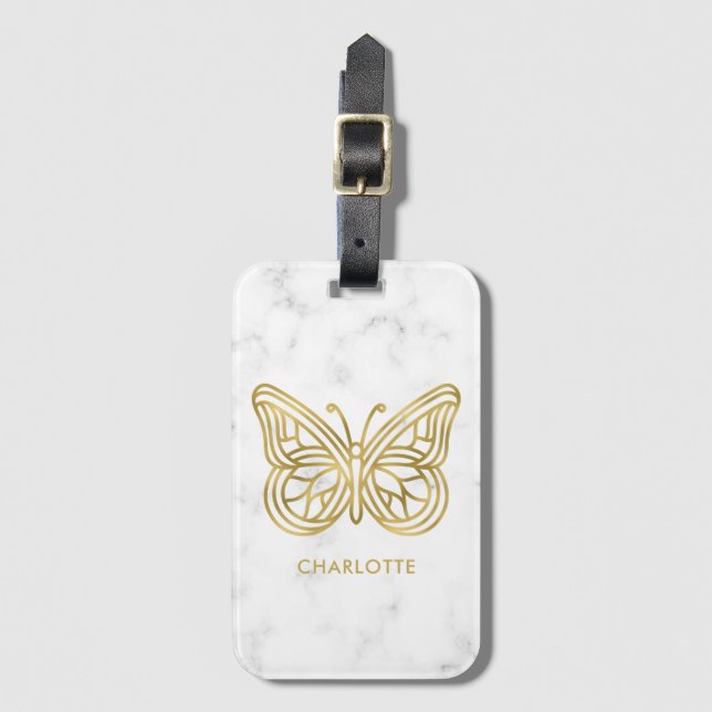 Geometrisk utskriven Personlig för Guld Butterfly Bagagebricka (Framsida vertikal)