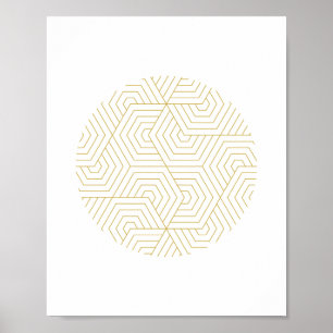 Geometrisk väggkonst i guld och vita hexagoncirkel