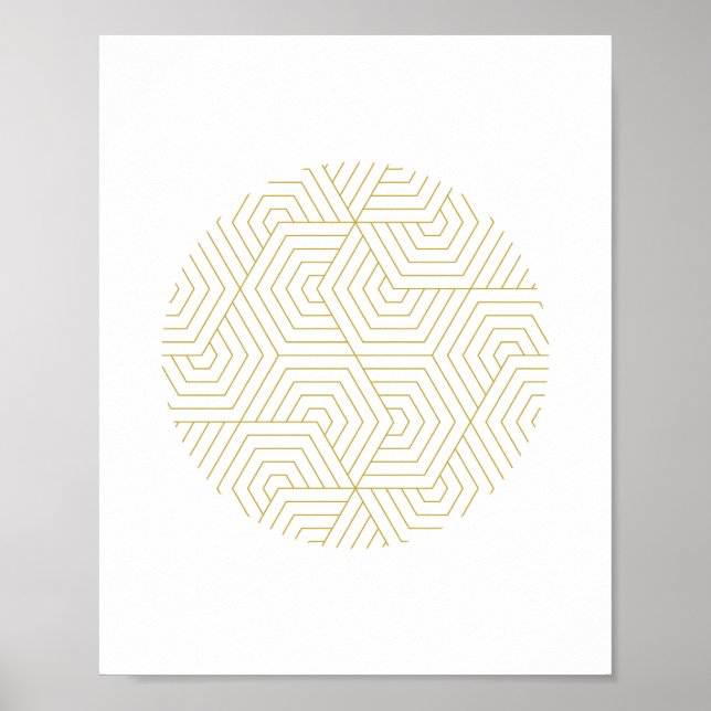 Geometrisk väggkonst i guld och vita hexagoncirkel (Framsidan)