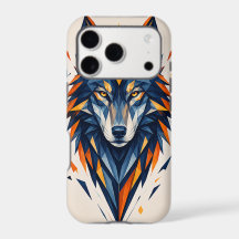 Geometrisk varg blå och orange polygonal konst