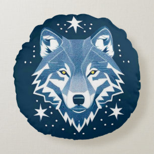 Geometrisk Varg Med Stjärnor Mystisk Dekoration 🐺 Rund Kudde