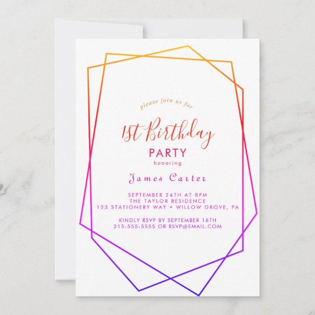 Geometrisk vattenfärg 1:a födelsedagarinbjudan inbjudningar (Framsida)