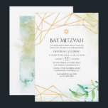 Geometrisk vattenfärg Bat mitzvah Inbjudningar<br><div class="desc">Trendig bat mitzvah inbjudan med guld geometriska ram designad för att snabbt och enkelt kunna anpassas till dina händelsespecifikationer.</div>