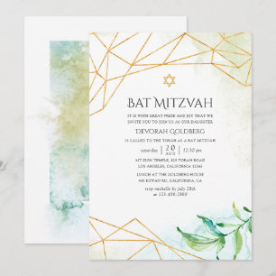 Geometrisk vattenfärg Bat mitzvah Inbjudningar