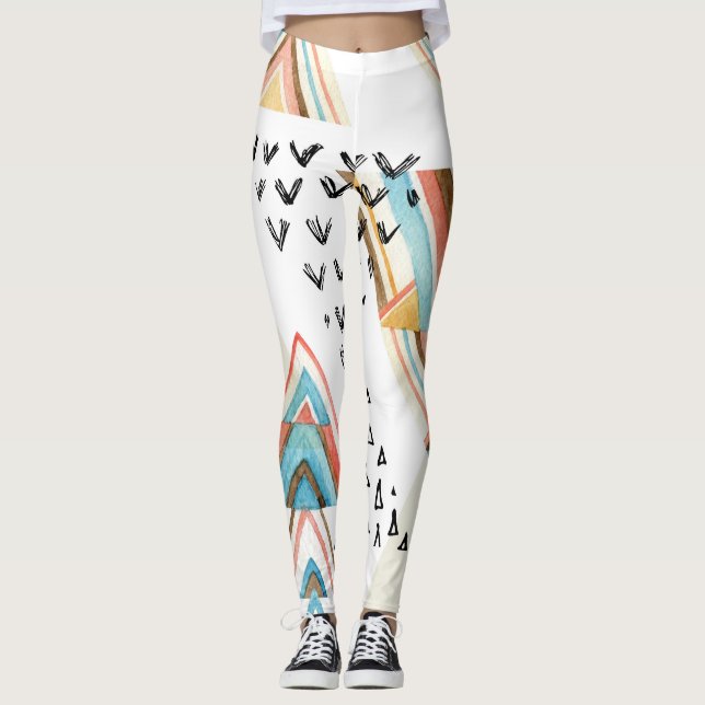 Geometrisk vattenfärg Sömlös: Tribal Stil. Leggings (Framsida)
