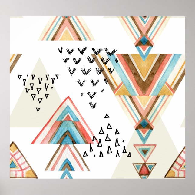 Geometrisk vattenfärg Sömlös: Tribal Stil. Poster (Framsidan)