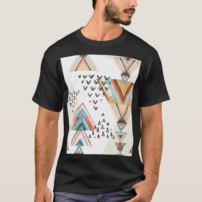 Geometrisk vattenfärg Sömlös: Tribal Stil. T Shirt (Framsida)