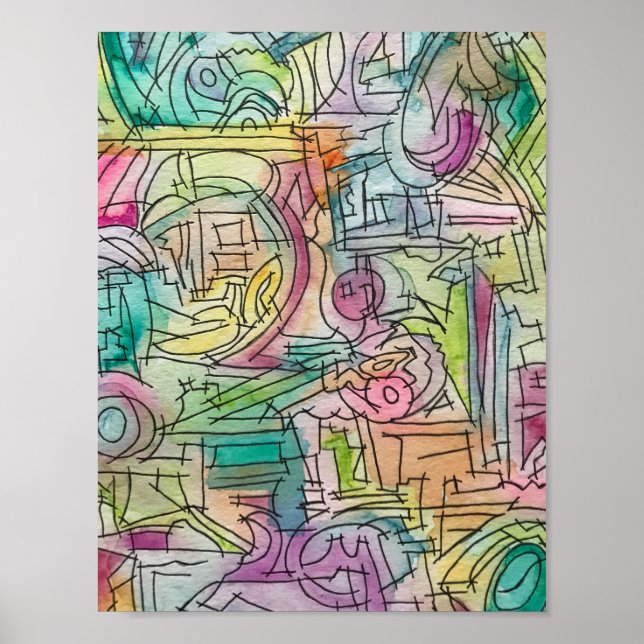 Geometrisk vattenfärgskonst av alassio-Abstrakt Poster (Framsidan)