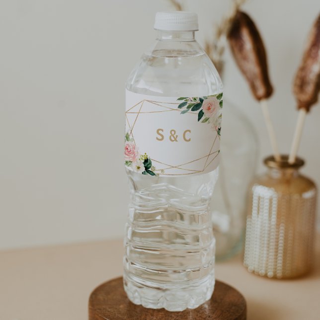 Geometrisk Vattenflaska i Greenery & Guld Vattenflaskor Etikett (Skapare uppladdad)