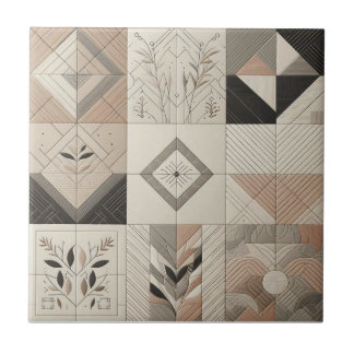 Geometrisk Vintage Chic Havregrynsbrun Mjuk Svart Kakelplatta