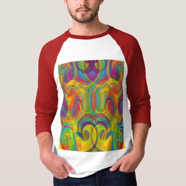 GEOMETRISK VIRVLIG FÄRGRIK KONST ABSTRAKT   T SHIRT (Framsida)