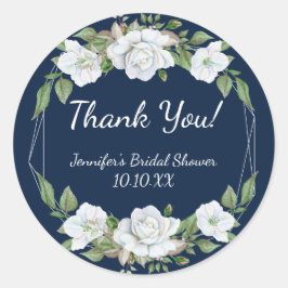 Geometrisk vit blå Blommigt Runt Klistermärke