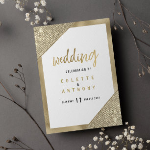 Geometrisk vit guld glitter glamourös bröllopsprog program