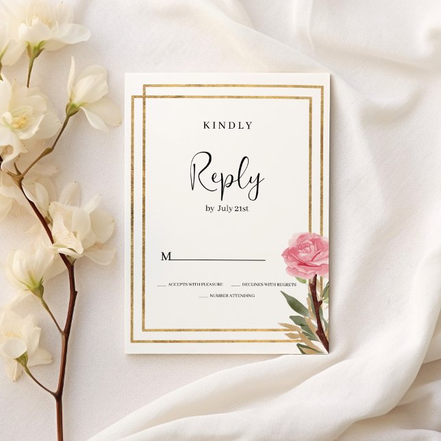 Geometrisk vit guld rosa myntblomma OSA  Inbjudningar (Geometric white gold pink mint flower RSVP)