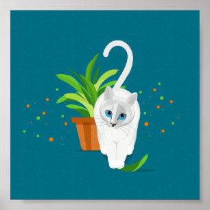Geometrisk vit katt som går förbi en växttak poster