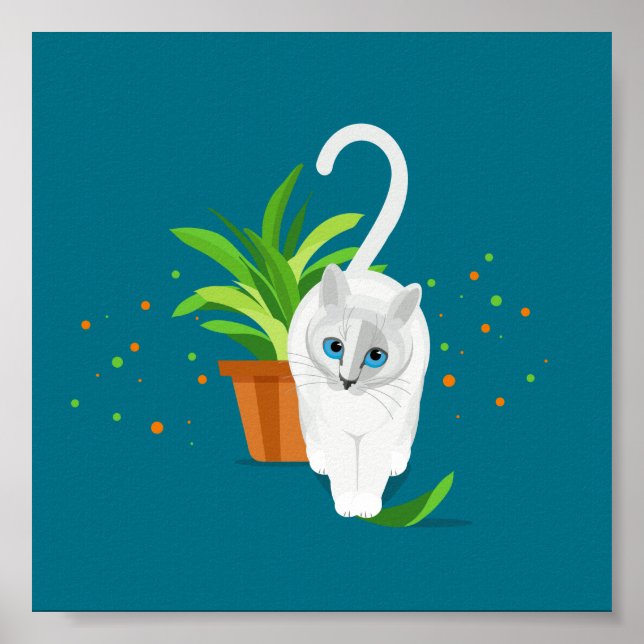 Geometrisk vit katt som går förbi en växttak poster (Framsidan)