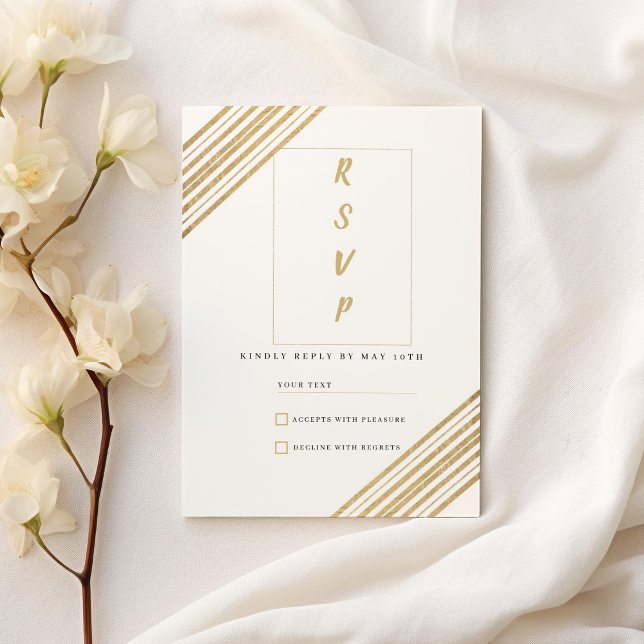 Geometrisk vit och guld typografi RSVP Inbjudningar (Geometric white and gold typography RSVP)