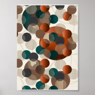Geometriska Abstrakt Cirklar Moderna Brun Och Blå Poster