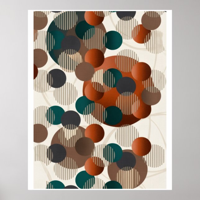 Geometriska Abstrakt Cirklar Moderna Brun Och Blå  Poster (Framsidan)