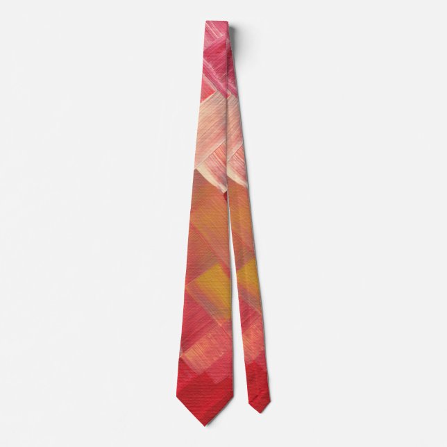 Geometriska Abstrakt Pinselstreck Röd, Rosa & Guld Slips (Framsida)