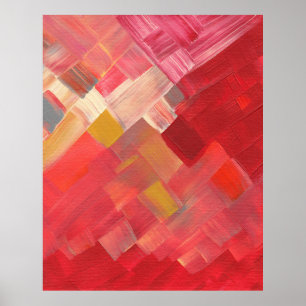 Geometriska Abstrakt Pinselstreck Röda, Rosa & Gul Poster