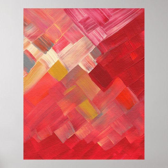 Geometriska Abstrakt Pinselstreck Röda, Rosa & Gul Poster (Framsidan)