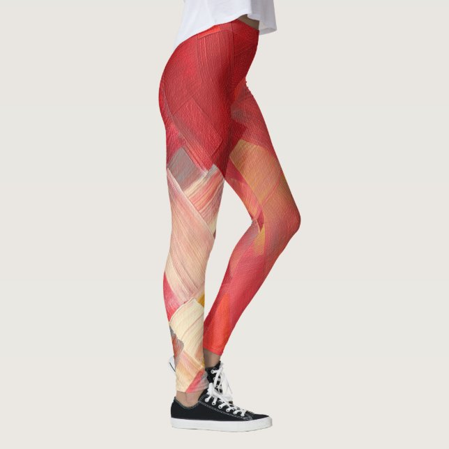 Geometriska abstrakta penseldrag Röda, Rosa & Guld Leggings (Höger)