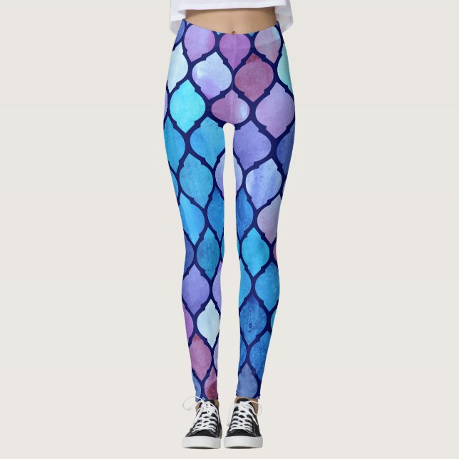 Geometriska arabiska plattor för vattenfärgers Abs Leggings (Framsida)