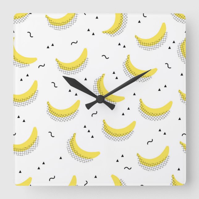 Geometriska bananer fyrkantig klocka (Framsida)