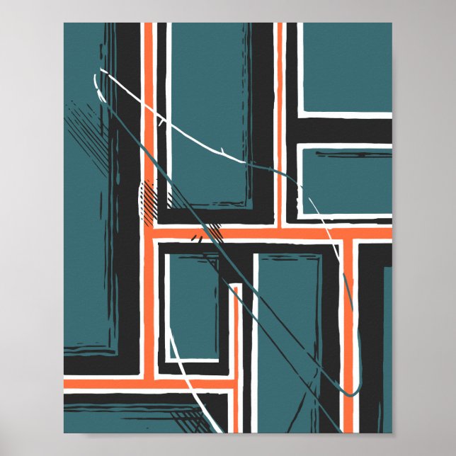 Geometriska banor med abstrakta penseldrag poster (Framsidan)