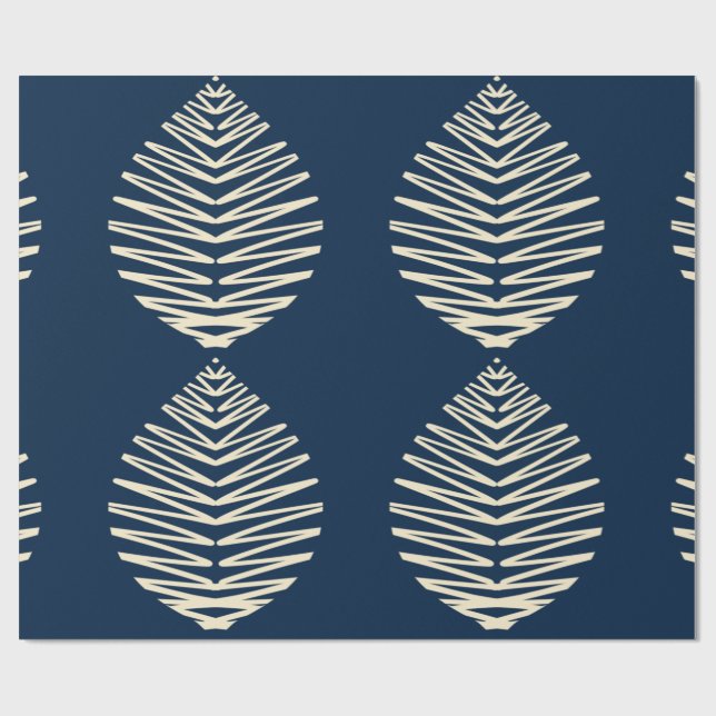 Geometriska blad | Marinblå & Beige Presentpapper (Platt)