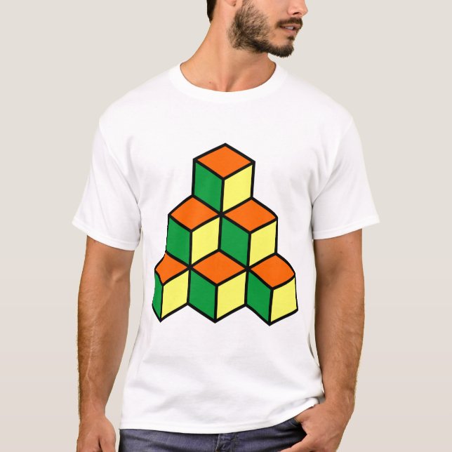 Geometriska block - Gröntens Orange och Gult Tee Shirt (Framsida)